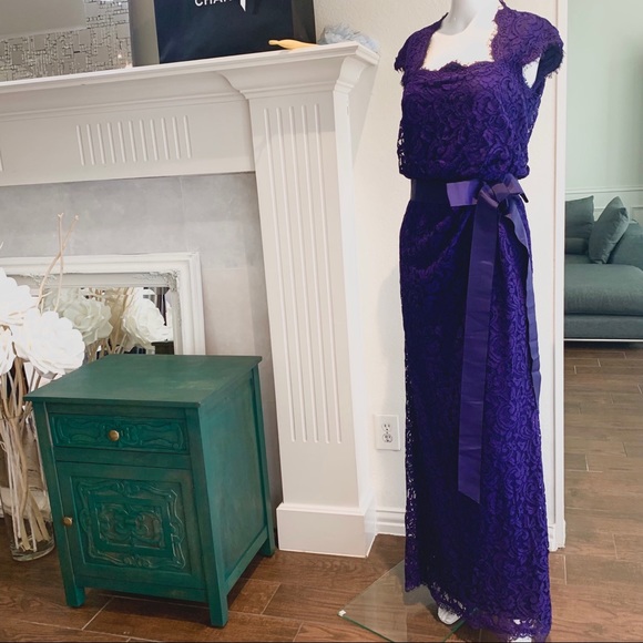 TADASHI SHOJI ROYAL PURPLE LACE SPECIAL OCCASION GOWN DRESS - Picture 14 of 16